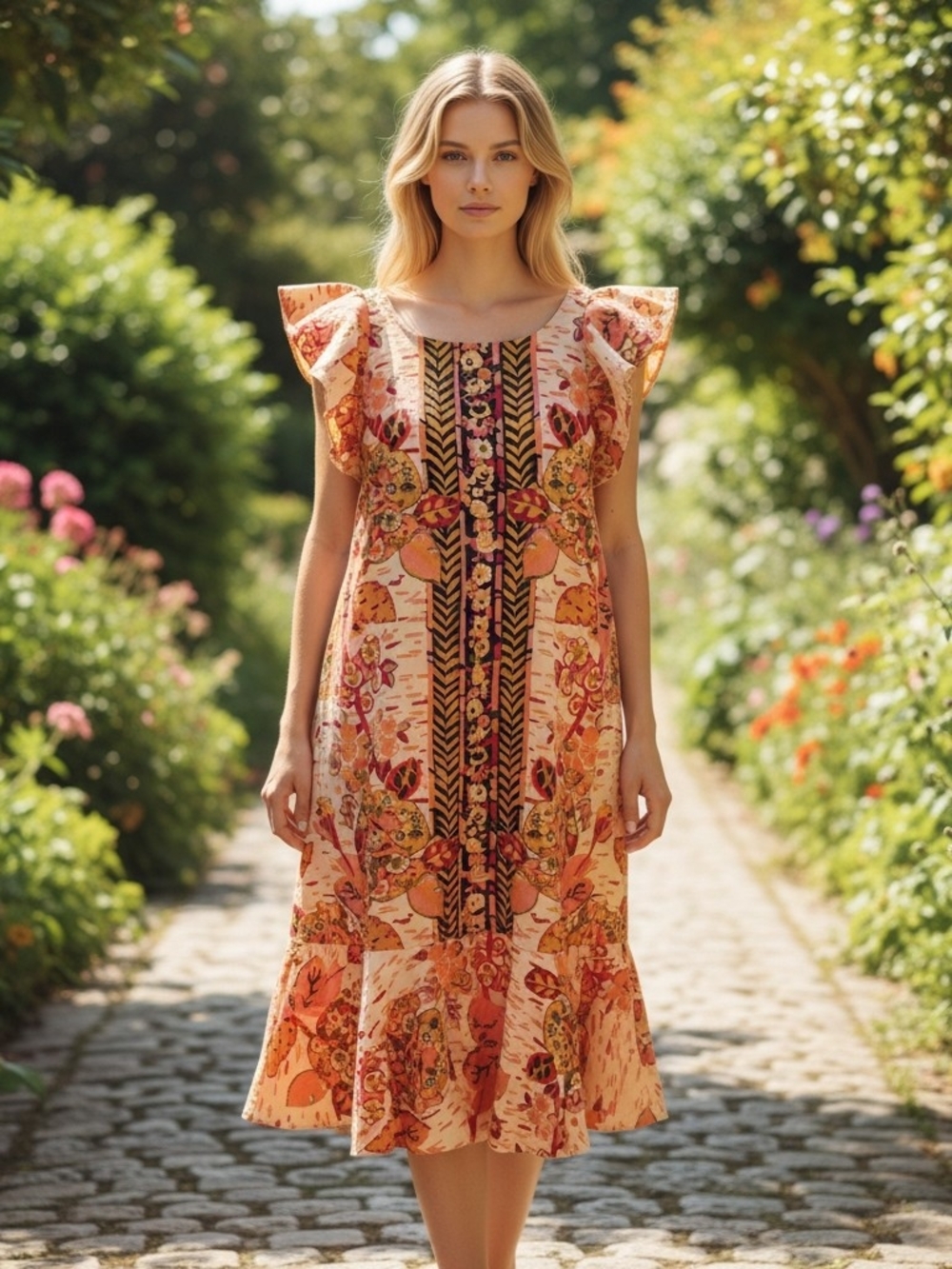 Free People Size Large Floral Flutter-Sleeveless Mini Dress Tunic Top Boho Chic
